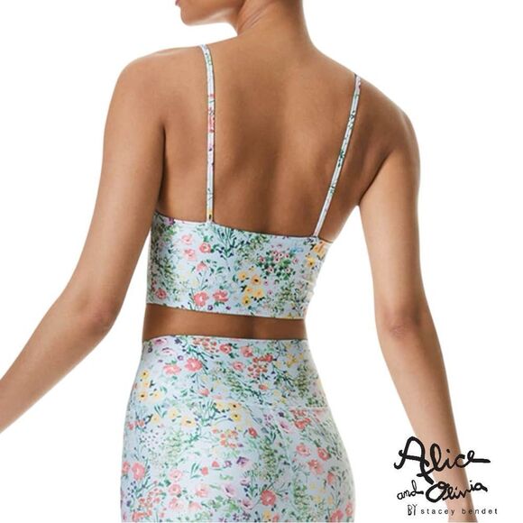Alice + Olivia **NWT** Penny Scoop Neck Crop Top in Coastal Gardens Powder Blue - Picture 9 of 10